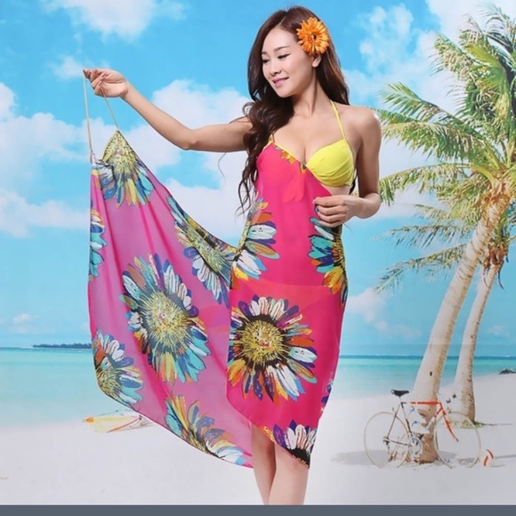 🎉 Pink Sheer Floral Cover Up Dress - Picture 6 of 8